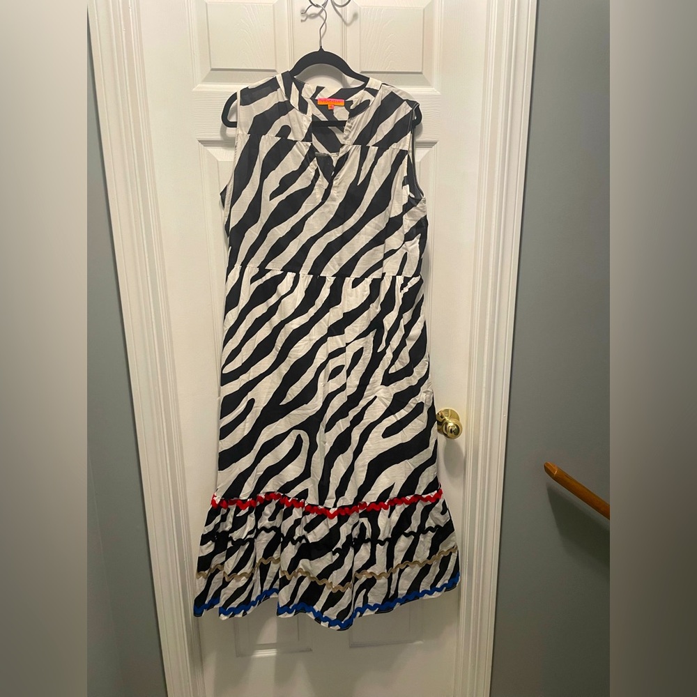 Vilagallo 100% Cotton Zebra Print Sleeveless Dress